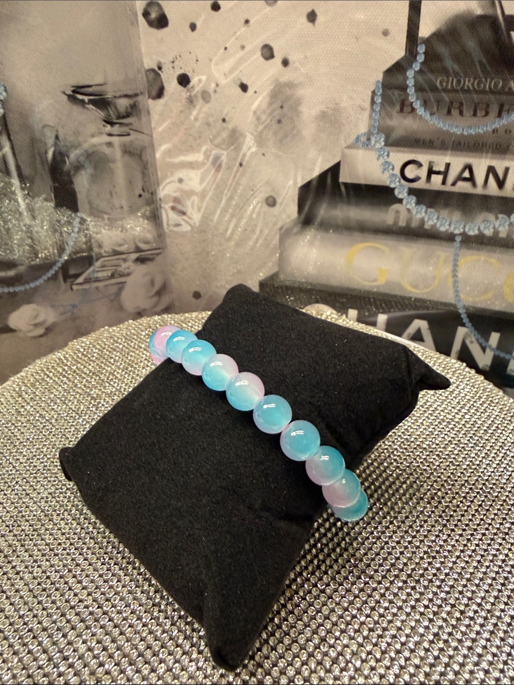 Iridescent Aqua-glass Pink Beaded Stretch Bracelet - Women Jewelry. 🆕